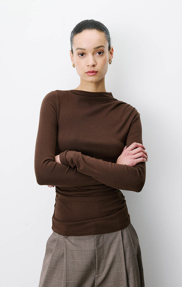 Aurygny Long-Sleeve Asymmetric Draped Top