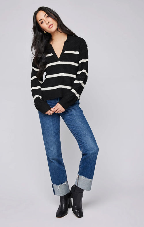 GENTLE FAWN BECKETT V-NECK SWEATER IN BLACK STRIPE