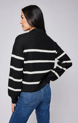 BECKETT V-NECK SWEATER IN BLACK STRIPE