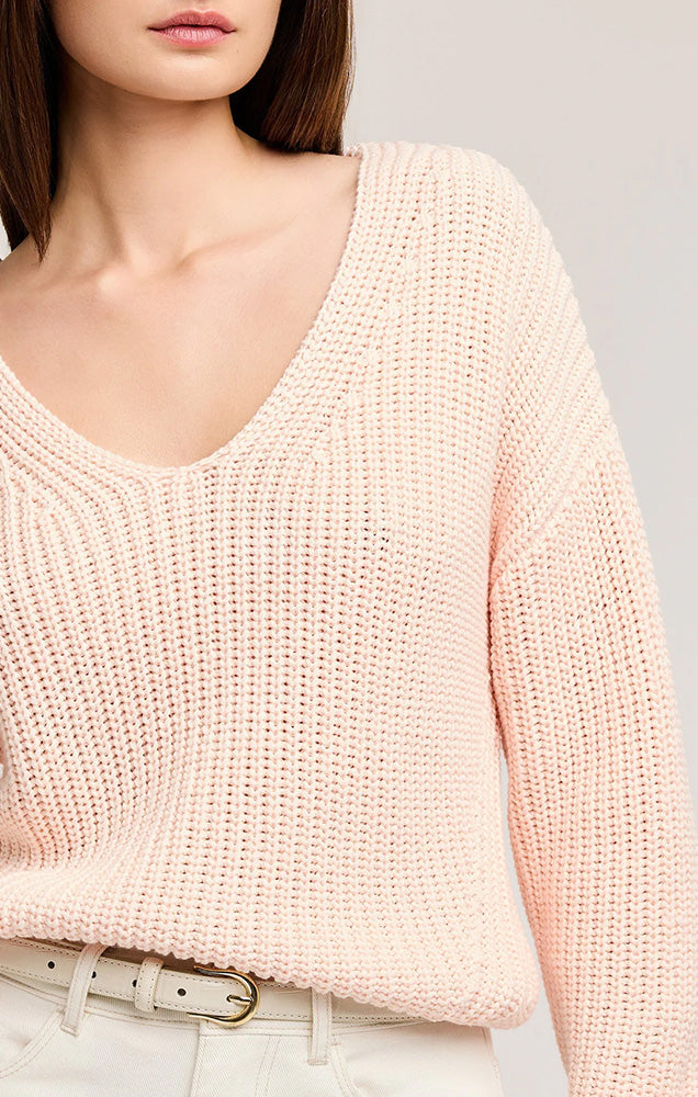 SPENCER V-NECK KNIT SWEATER IN ROSEWATER