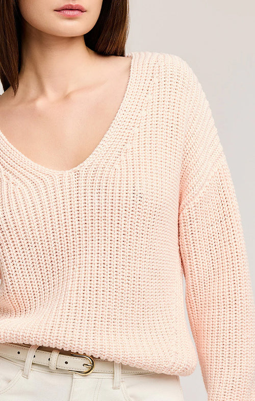 GENTLE FAWN SPENCER V-NECK KNIT SWEATER IN ROSEWATER