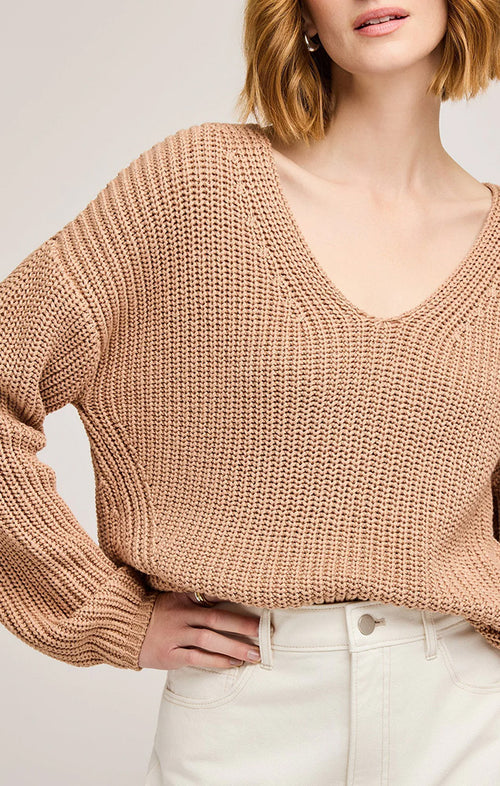 GENTLE FAWN SPENCER V-NECK KNIT SWEATER IN TAN