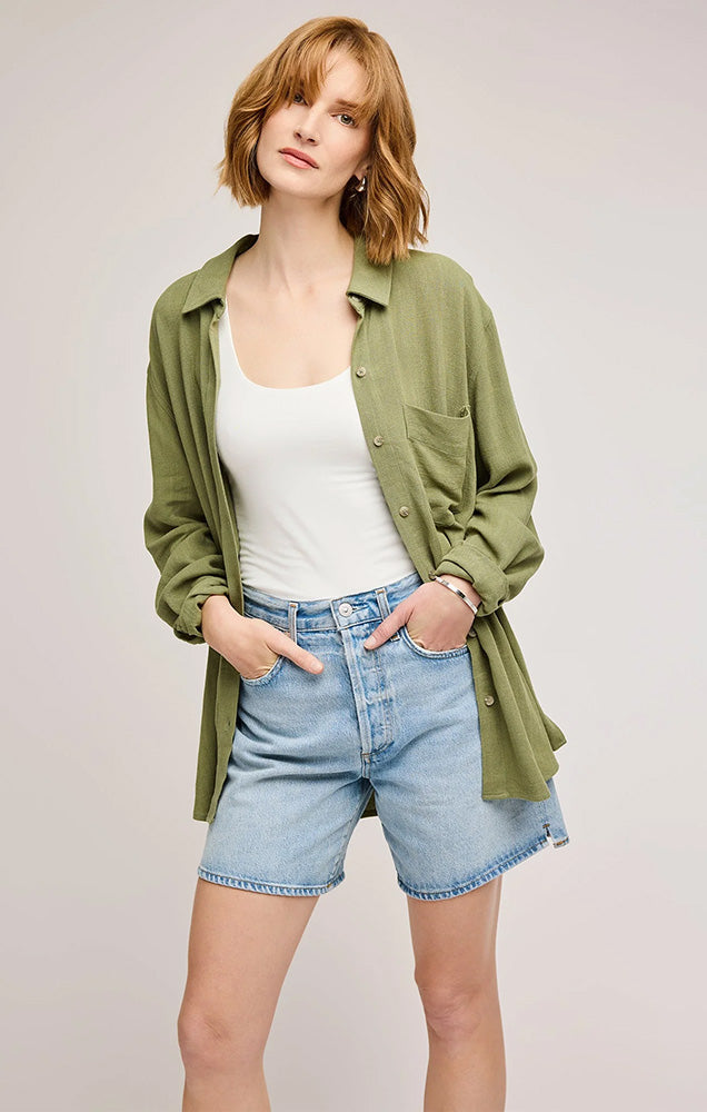 GENTLE FAWN PORTIA BUTTON DOWN TOP IN MATCHA