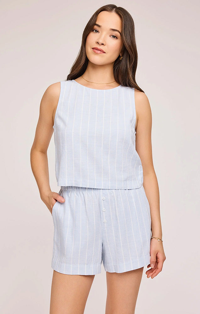 GENTLE FAWN AMALFI LINEN SHORTS IN SKY STRIPE