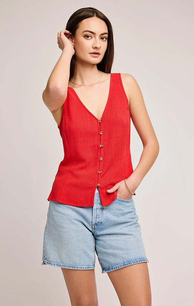 JULES LINEN TANK IN RED