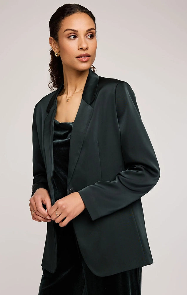 DIONE SATIN BLAZER IN WINTERGREEN