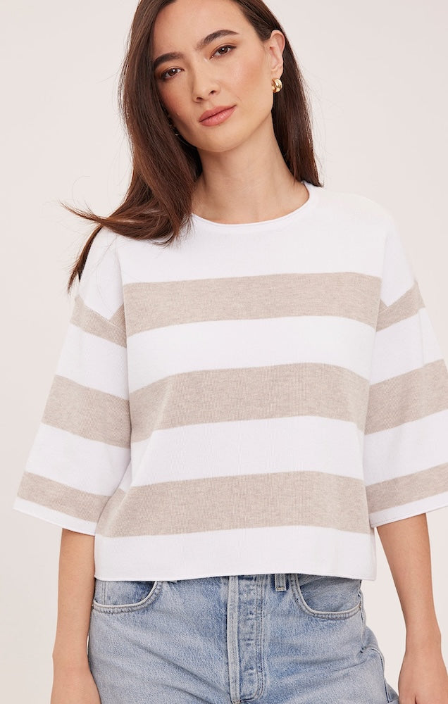 Amina Knit Top in Heather Cream Stripe