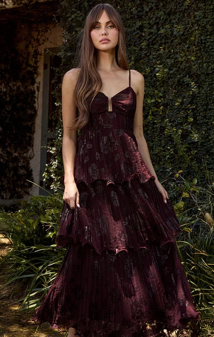 LUPIN FLORAL PLEATED MAXI DRESS