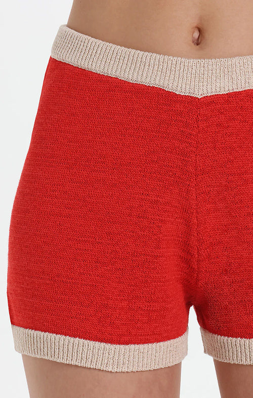 LOST IN LUNAR JESSIE KNIT SHORTS IN RED