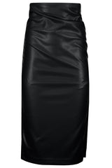 COLETTE SIDE RUCHED MIDI SKIRT IN BLACK