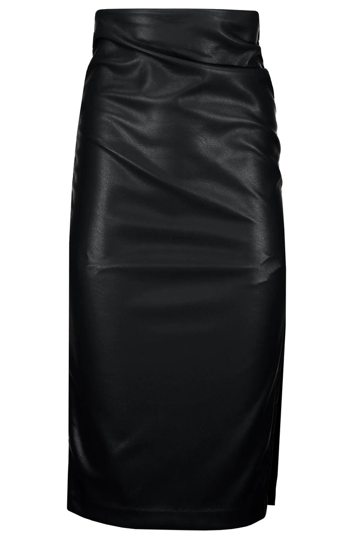 COLETTE SIDE RUCHED MIDI SKIRT IN BLACK