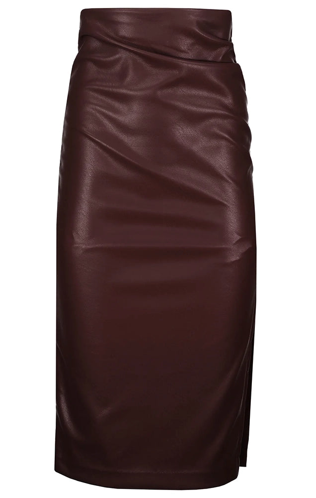 COLETTE SIDE RUCHED MIDI SKIRT IN CRIMSON