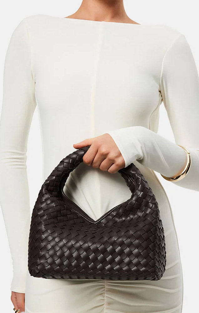 SOLENE WOVEN HANDLE BAG IN CHOCOLATE