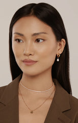 TWENTY COMPASS PEARL HOOPS IN GOLD