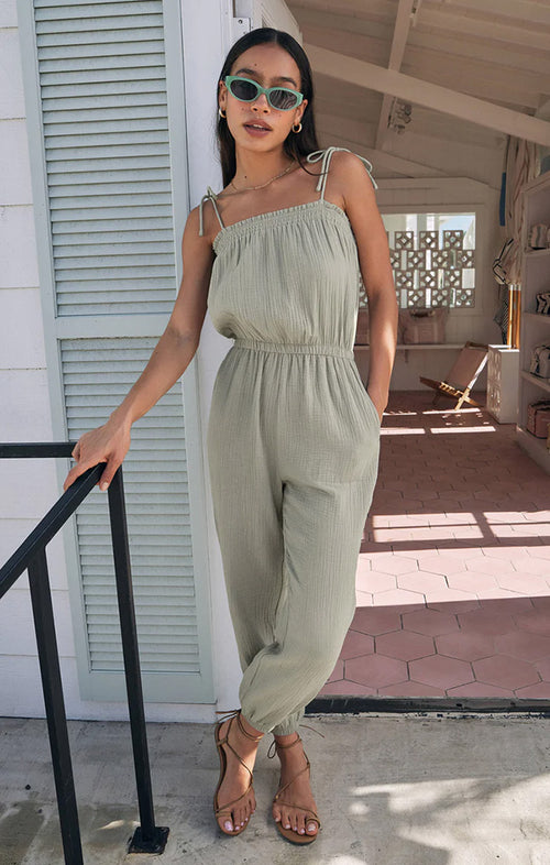 Z SUPPLY KIARA GAUZE JUMPSUIT IN PALE JADE