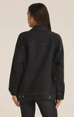 Z SUPPLY MILES PERFECT KNIT DENIM JACKET IN BLACK SAND