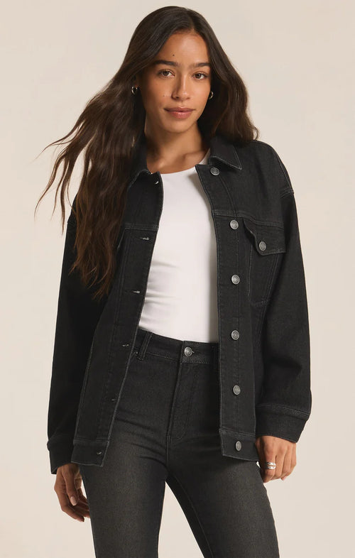 Z SUPPLY MILES PERFECT KNIT DENIM JACKET IN BLACK SAND