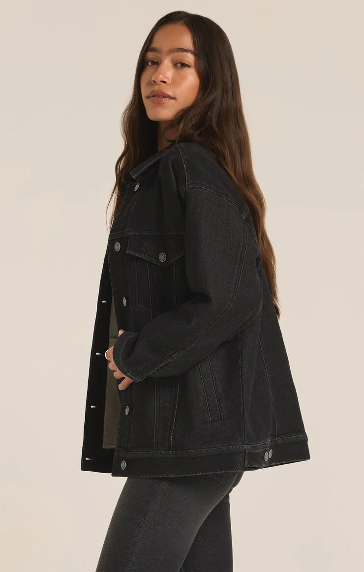 MILES PERFECT KNIT DENIM JACKET IN BLACK SAND