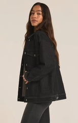 Z SUPPLY MILES PERFECT KNIT DENIM JACKET IN BLACK SAND