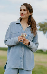 ALL DAY KNIT DENIM JACKET IN OCEAN AIR INDIGO