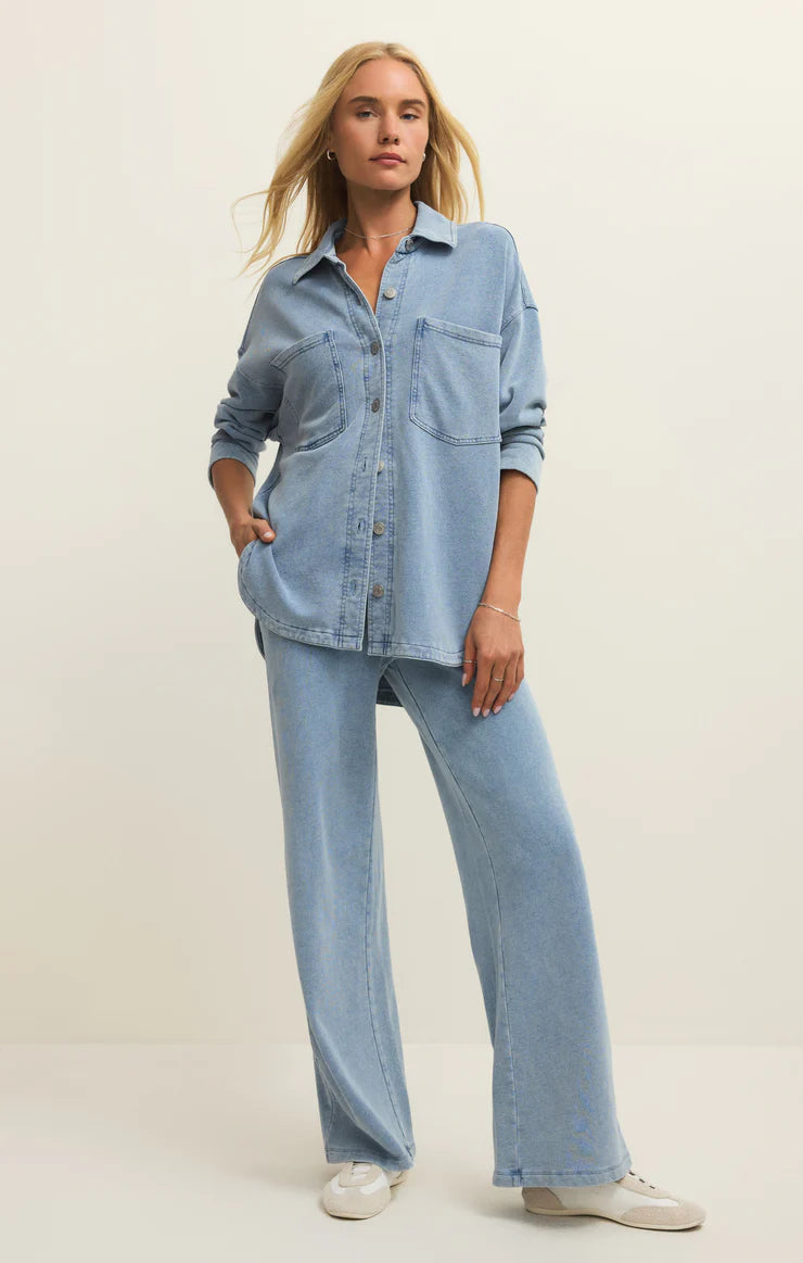 ALL DAY KNIT DENIM JACKET IN OCEAN AIR INDIGO