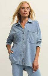 ALL DAY KNIT DENIM JACKET IN OCEAN AIR INDIGO