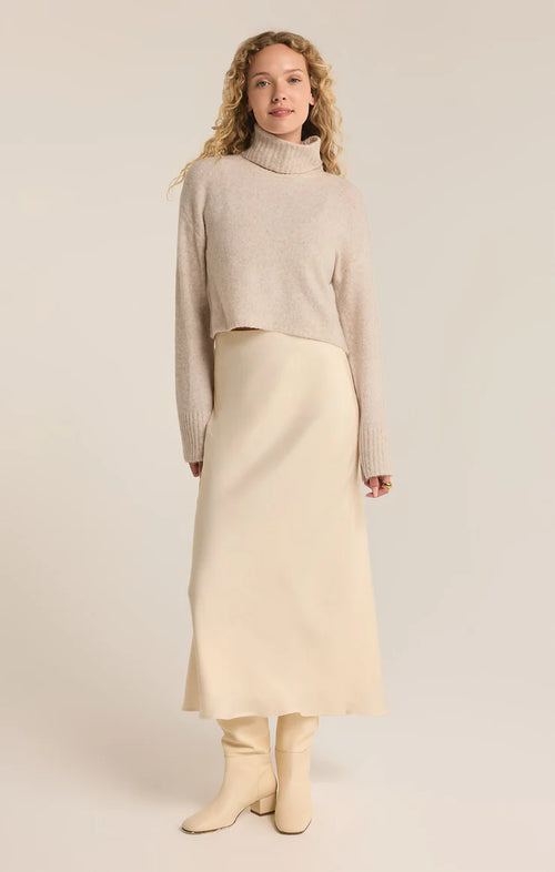 Z SUPPLY EUROPA LUXE SHEEN MIDI SKIRT IN SEA SALT