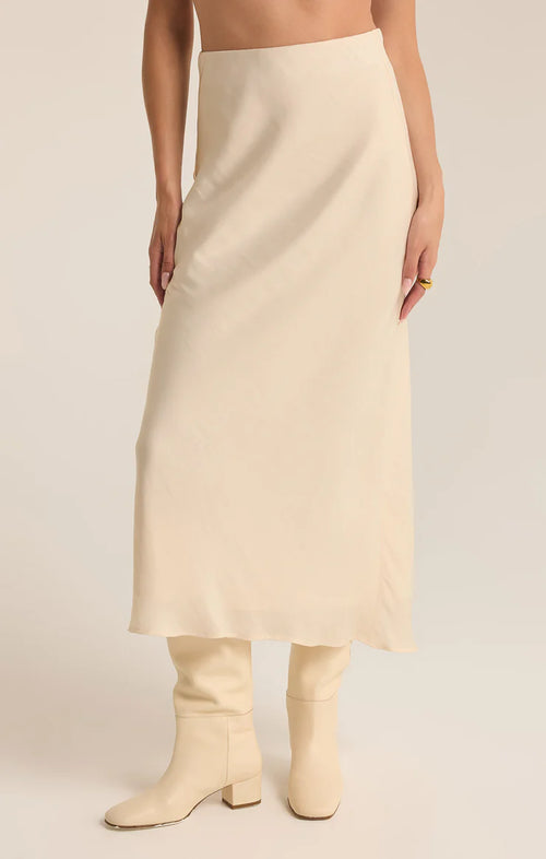 Z SUPPLY EUROPA LUXE SHEEN MIDI SKIRT IN SEA SALT