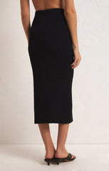 Z SUPPLY AVEEN CRINKLE STRETCH KNIT MIDI SKIRT IN BLACK