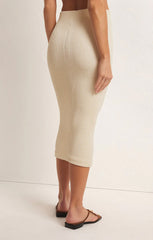 Z SUPPLY AVEEN CRINKLE STRETCH KNIT MIDI SKIRT IN SANDSTONE