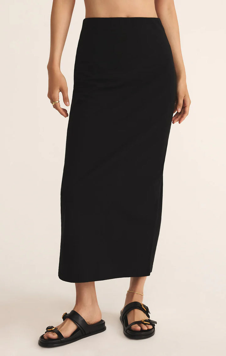 Z SUPPLY GAIL MIDI SKIRT IN TRUE BLACK