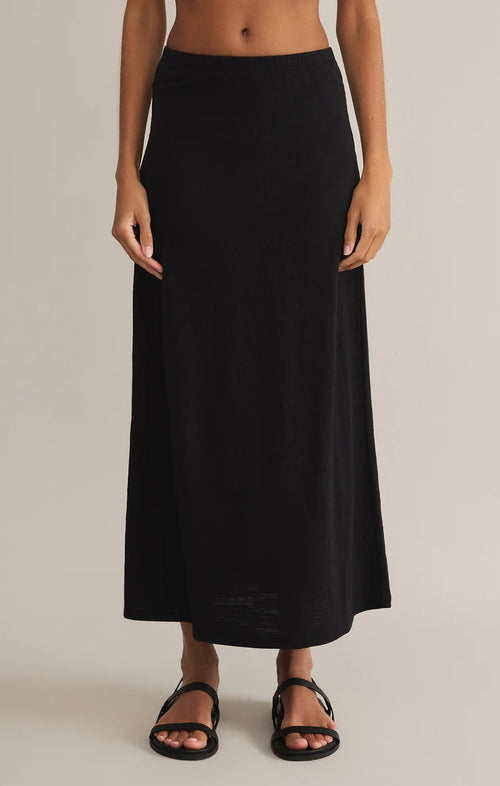 Z SUPPLY DELAVINE TEXTURED MIDI SKIRT IN BLACK