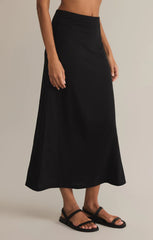 Z SUPPLY DELAVINE TEXTURED MIDI SKIRT IN BLACK