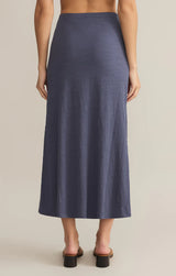 DELAVINE TEXTURED MIDI SKIRT IN WORN BLUE