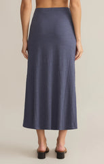 Z SUPPLY DELAVINE TEXTURED MIDI SKIRT IN WORN BLUE