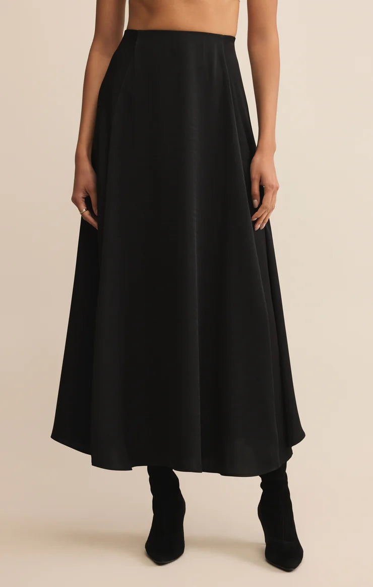 NORTHEPOINT SATIN MIDI SKIRT IN BLACK