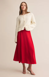 NORTHEPOINT SATIN MIDI SKIRT IN FESTIVE RED