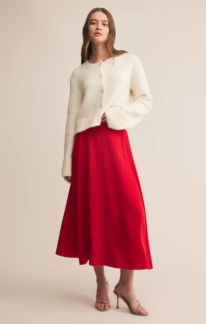 NORTHEPOINT SATIN MIDI SKIRT IN FESTIVE RED