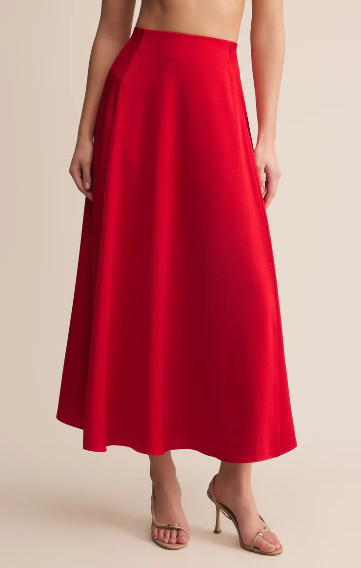 NORTHEPOINT SATIN MIDI SKIRT IN FESTIVE RED