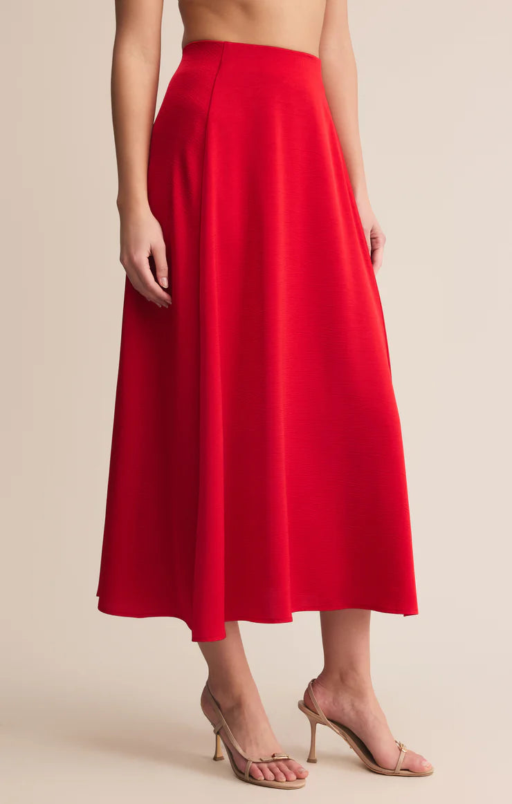 NORTHEPOINT SATIN MIDI SKIRT IN FESTIVE RED