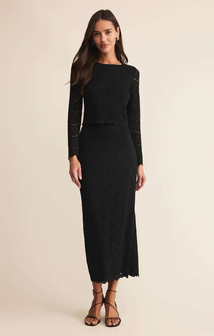 VIA LACE MIDI SKIRT IN BLACK