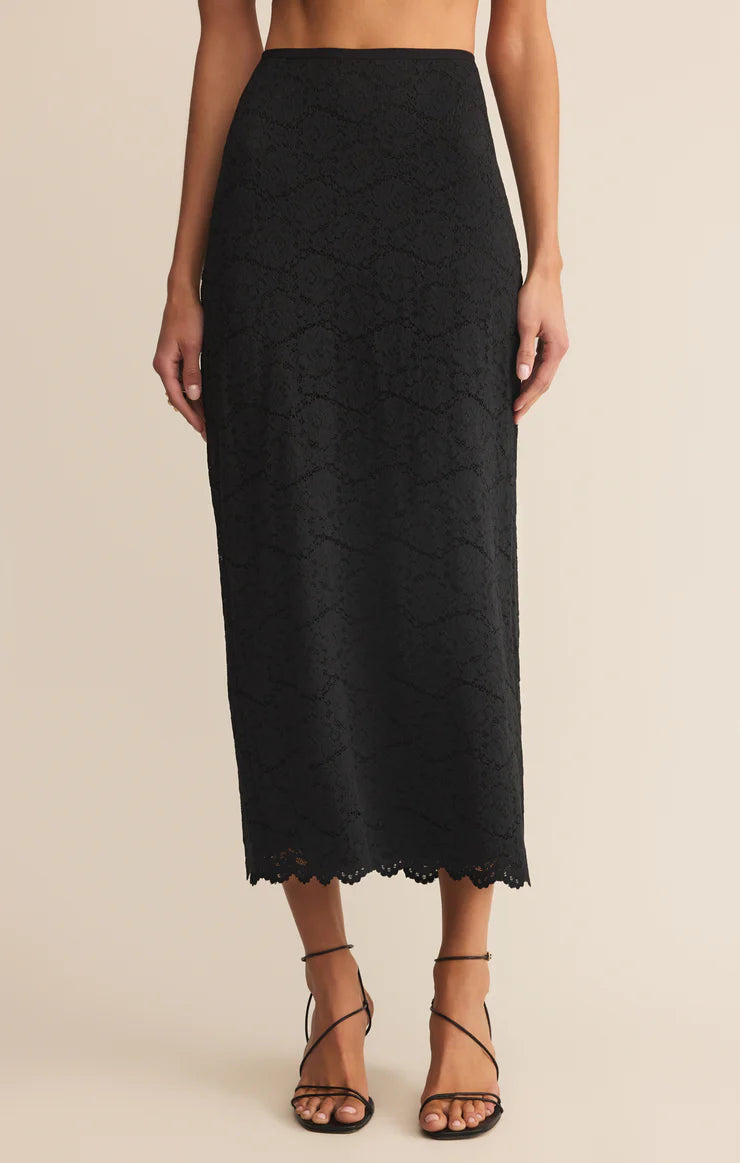 VIA LACE MIDI SKIRT IN BLACK