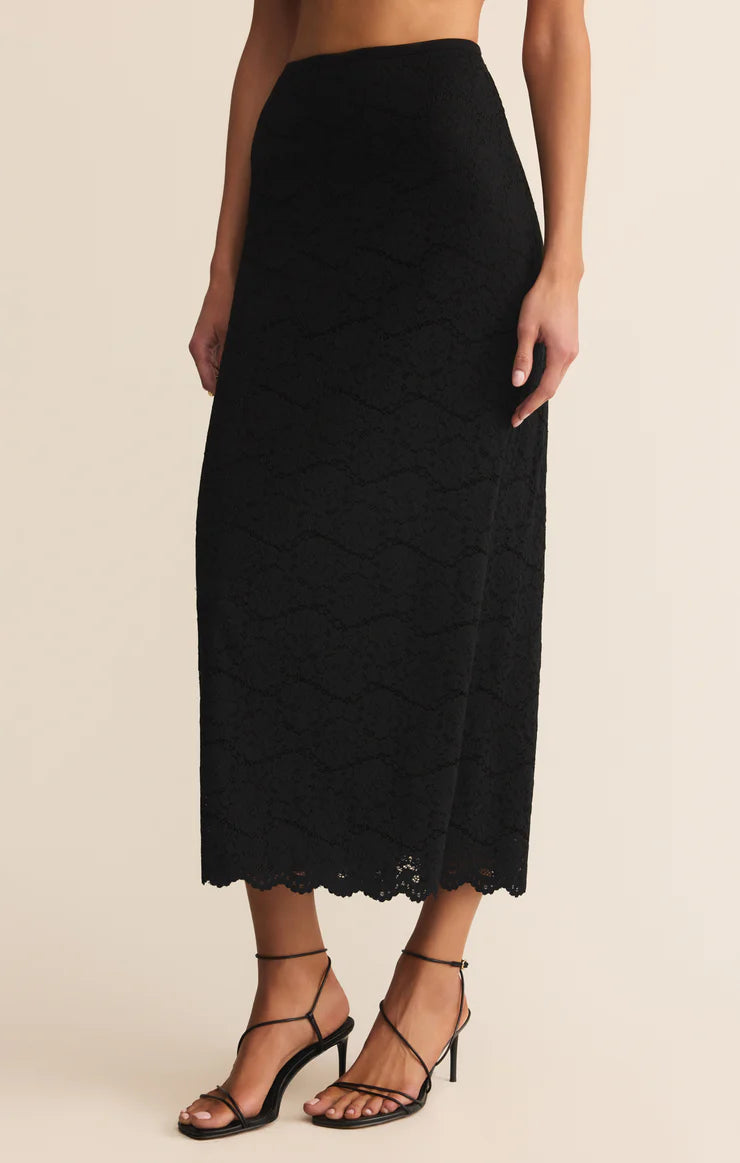 VIA LACE MIDI SKIRT IN BLACK