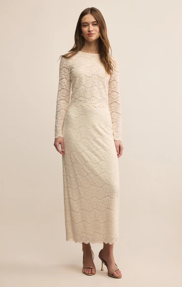 VIA LACE MIDI SKIRT IN CLOUD