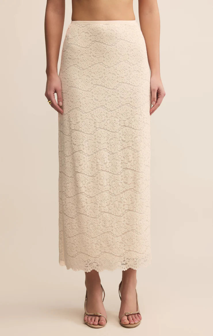 VIA LACE MIDI SKIRT IN CLOUD