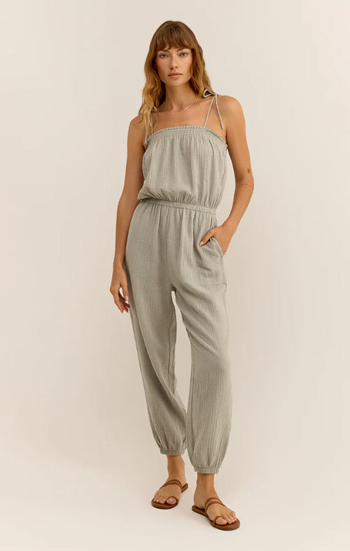 Z SUPPLY KIARA GAUZE JUMPSUIT IN PALE JADE