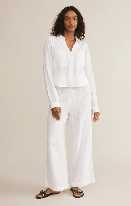 Z SUPPLY CASSIDY FULL LENGTH GAUZE PANT IN WHITE