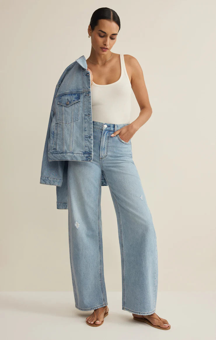 REMI HIGH RISE DENIM BOWED PANT