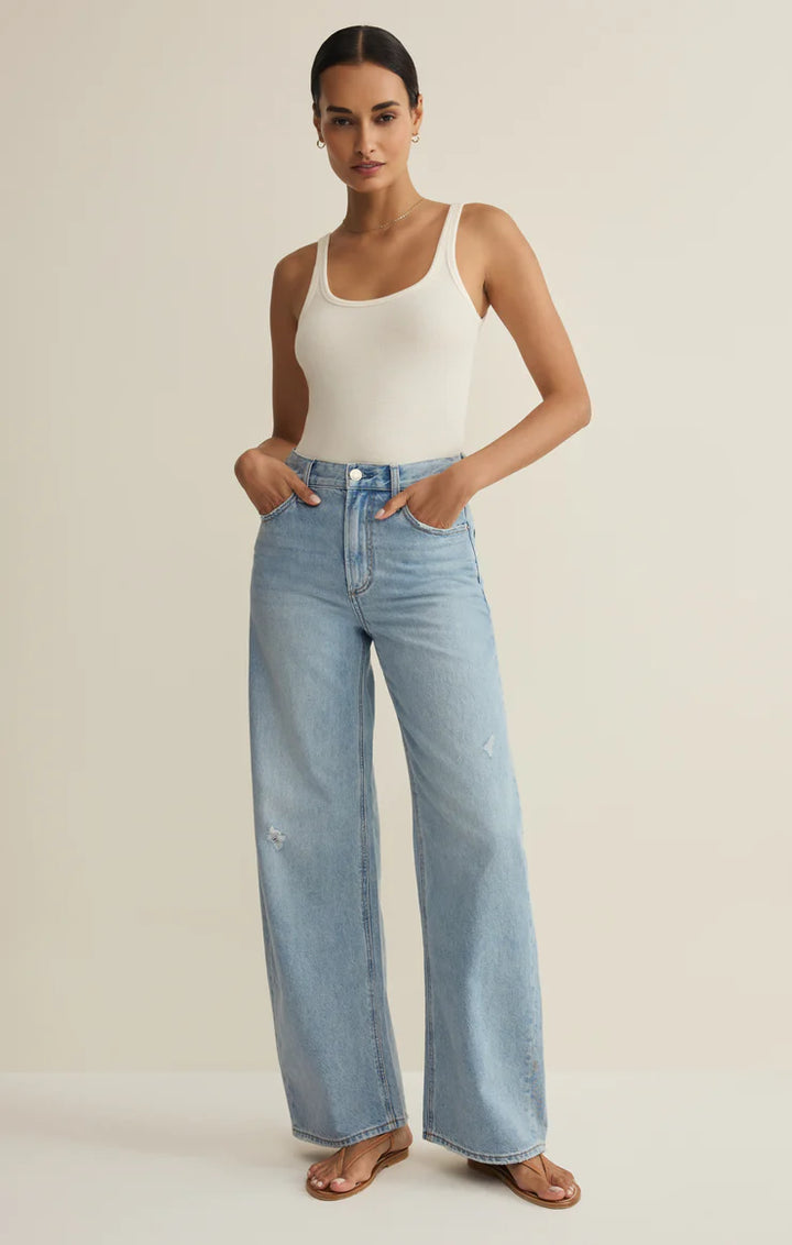 REMI HIGH RISE DENIM BOWED PANT