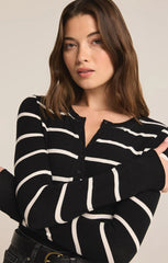 Z SUPPLY SCARLETT RIB STRIPE HENLEY IN BLACK